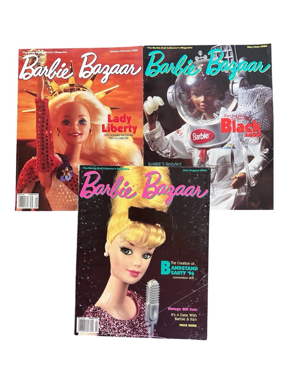 Barbie bazaar lot of 3 magazines 1996 collectibles lady liberty, black barbie